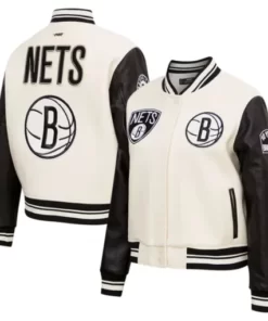 Arjun Kuhn Brooklyn Nets Wool And Faux Leather Varsity Jacket