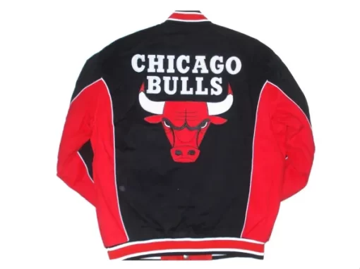 Chicago Bulls Twill Varsity Black & Red Jacket.