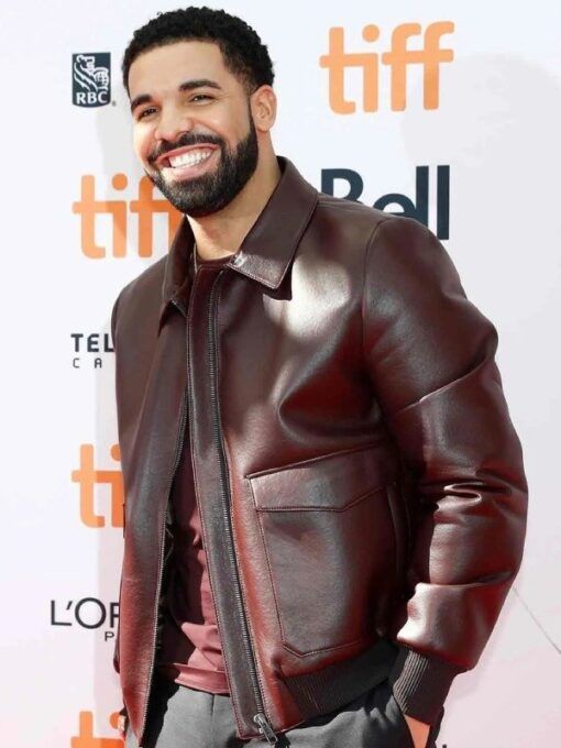 Drake Film Festival Maroon Leather Jacket 2023