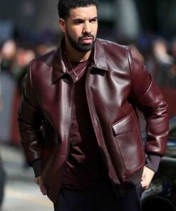 Drake Film Festival Maroon Leather Jacket