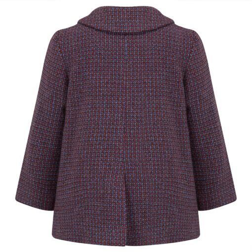 Kids Chequer Red & Blue Lambswool Outer Pea Coat For Boys.