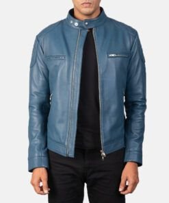 Gatsby Blue Leather Biker Jacket