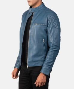 Gatsby Blue Leather Biker Jacket