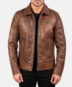 Lavendard Brown Leather Biker Jacket
