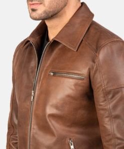 Lavendard Brown Leather Biker Jacket