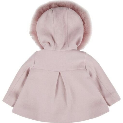 Pink Fur Hoodie Kid’s Wool Pea Coat For Girl’s.