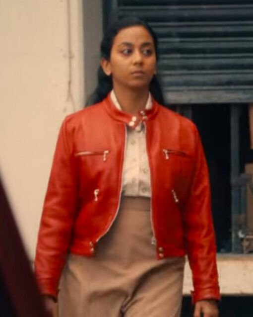 Space Cop Black Mirror S06 Anajana Vasan Orange Leather Jacket 2023