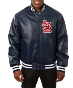 St. Louis Cardinals Baseball Blub Navy Bomber Varsity Leather Jacket