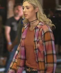 The-Family-Stallone-2023-Scarlet-Rose-Stallone-Pink-Orange-Plaid-Shirt-539x700