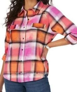 The-Family-Stallone-Scarlet-Rose-Stallone-Pink-Orange-Plaid-Shirt-539x700