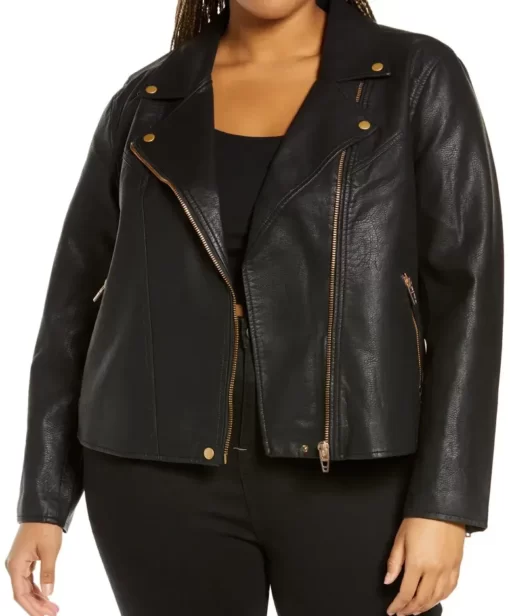 Womens Lifechanger Plus Size Black Biker Leather Jacket