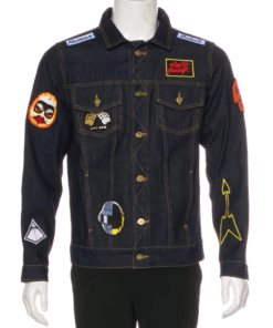 daft punk black denim jacket with patches
