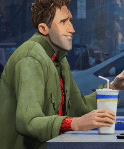 spider man into the spider-verse peter b parker green coat