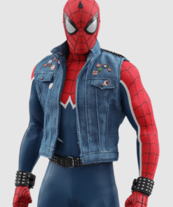 spider punk blue denim vest