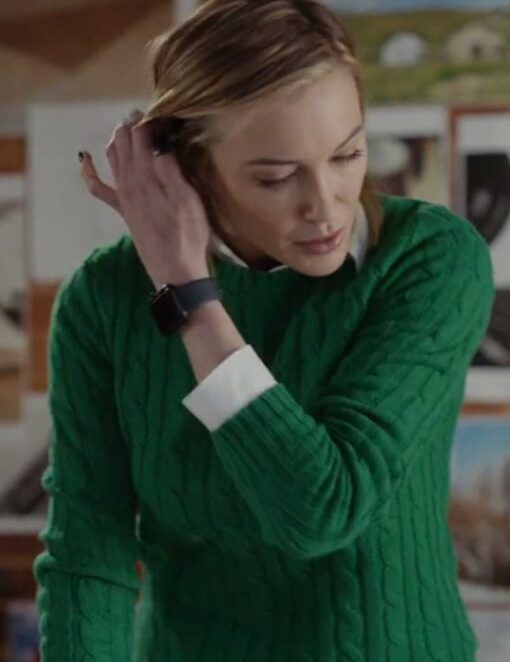 A Royal Christmas Crush Katie Cassidy Green Knit Sweater.