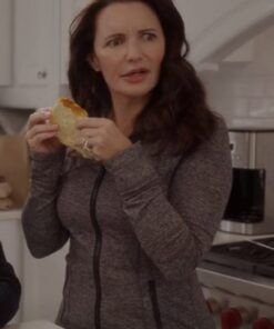 And-Just-Like-That-Kristin-Davis-Grey-Zip-Up-Jacket-539x700