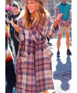 Carrie Bradshaw Sarah Jessica Parker And Just Like That S02 Plaid Coat.