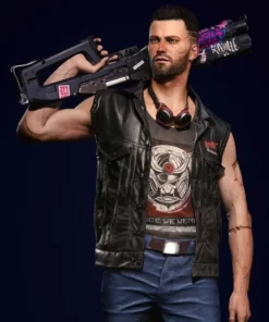 Cyberpunk 2077 Mens Black Leather Vest