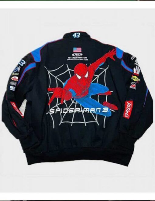 Disney Daytona 500 Spiderman Black Printed Racer Jacket.