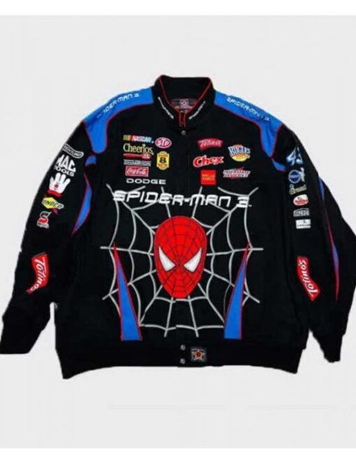 Disney Daytona 500 Spiderman Black Printed Racer Jacket