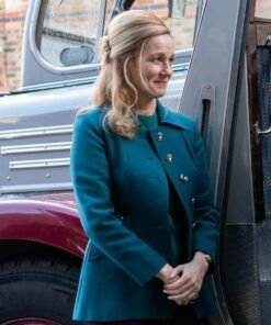 Laura Linney Film The Miracle Club 2023 Chrissie Blue Wool Coat