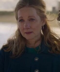 Laura Linney Film The Miracle Club 2023 Chrissie Blue Wool Coat.