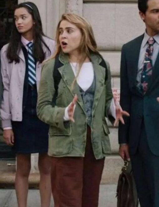 Lindsay-Series-Up-Here-2023-Mae-Whitman-Green-Cotton-Jacket-539x700
