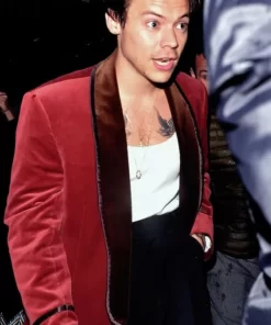 One Direction Member British Singer Harry Styles Red Smoking Jacket.