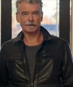 The Out-laws 2023 Pierce Brosnan Black Leather Jacket.