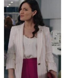 Vivi Film Make Me A Match 2023 Eva Bourne Striped Linen Blazer.