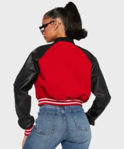 Women Chicago Bulls Cropped Letterman Varsity Jacket.