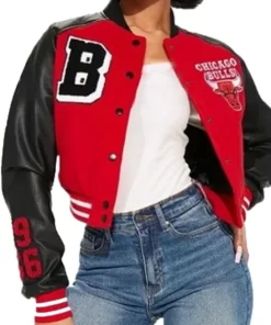 Women Chicago Bulls Cropped Letterman Varsity Jacket