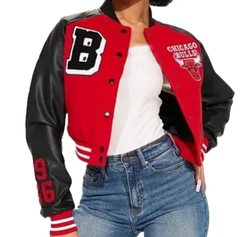 Women Chicago Bulls Cropped Letterman Varsity Jacket