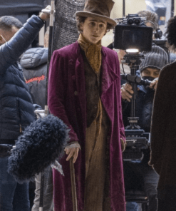 wonka timothée chalamet purple velvet coat