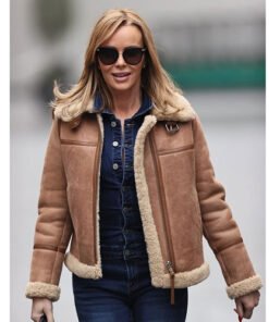 Amanda Holden Brown Leather Shearling Jacket 2023