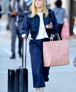 Ella Fanning Navy Blue Bomber Dot Jacket 2023