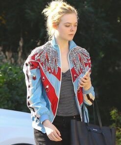Elle Fanning Blue And Red Sequin Jacket 2023