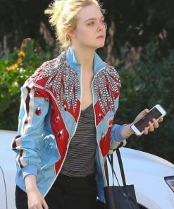 Elle Fanning Blue And Red Sequin Jacket