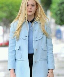 Elle Fanning Blue Cotton Coat
