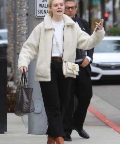 Elle Fanning Faux Fur Jacket