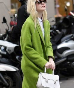 Elle Fanning Green Wool Long Coat 2023