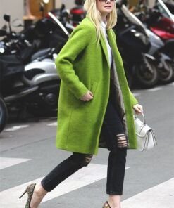 Elle Fanning Green Wool Long Coat
