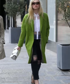 Elle Fanning Wool Long Coat 2023