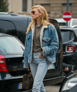 Elsa Hosk Blue Shearling Jacket