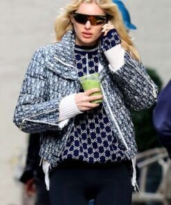 Elsa Hosk Navy Blue Puffer Jacket