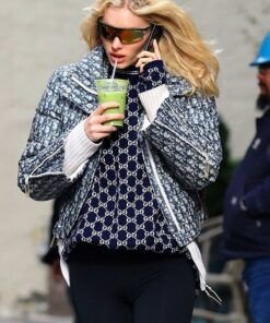 Elsa Hosk Navy Puffer Jacket