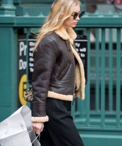 Elsa Hosk New York Black Shearling Jacket 2023