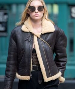 Elsa Hosk New York Black Shearling Jacket