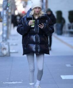 Elsa Hosk Street Style Black Puffer Jacket