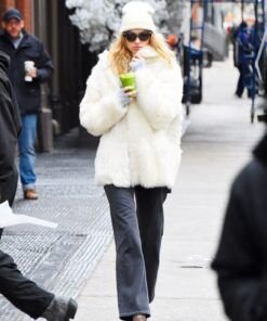 Elsa Hosk Winter Street Style White Jacket